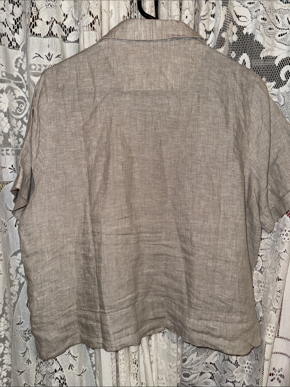 Quince Relaxed Linen Short-Sleeve Button-Down Top - Taupe - Picture 5 of 7